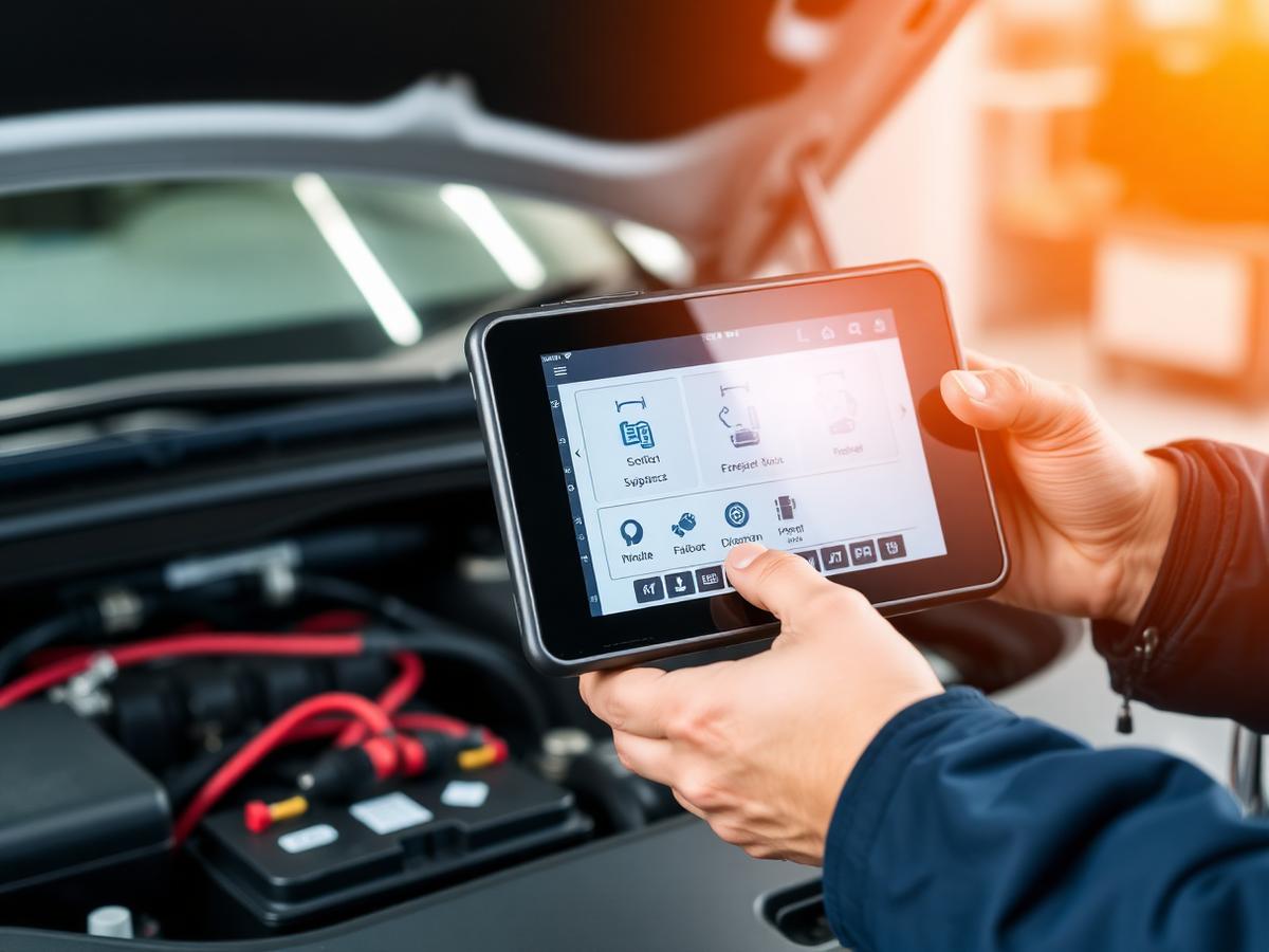 Diagnosi elettronica dell'auto con tablet collegato alla centralina